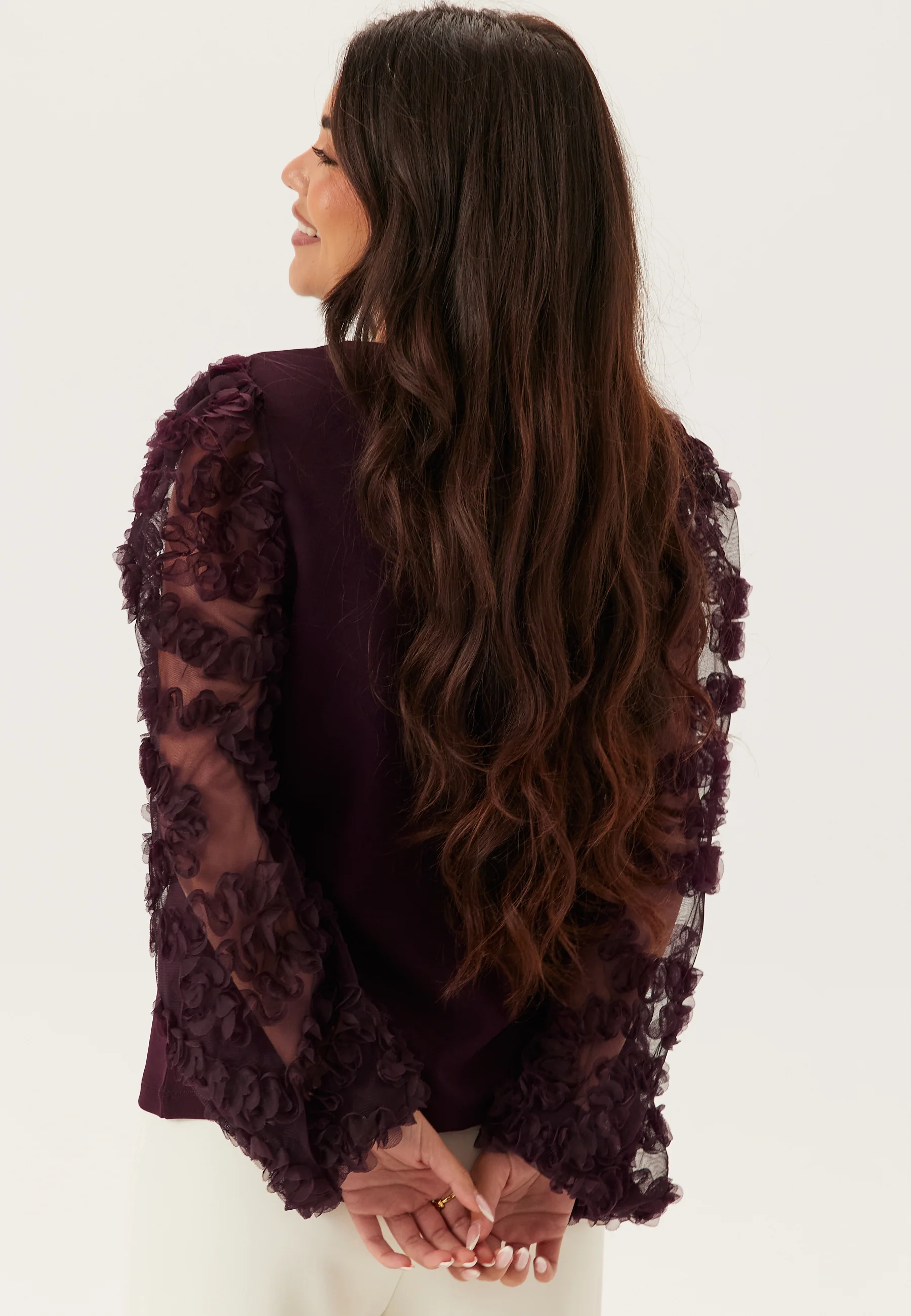 3D Floral Sleeve V-neck Top - Image 4