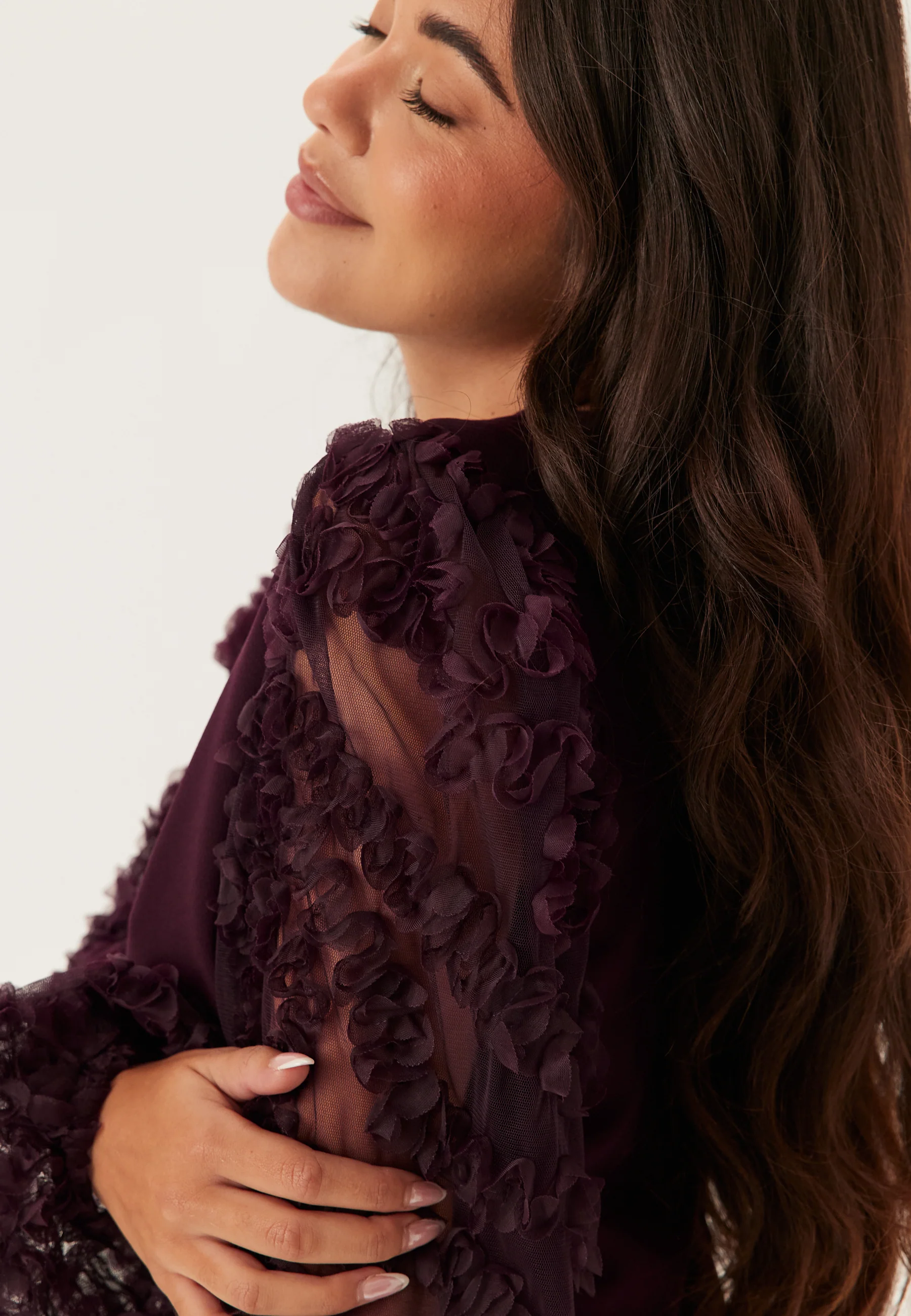 3D Floral Sleeve V-neck Top - Image 5