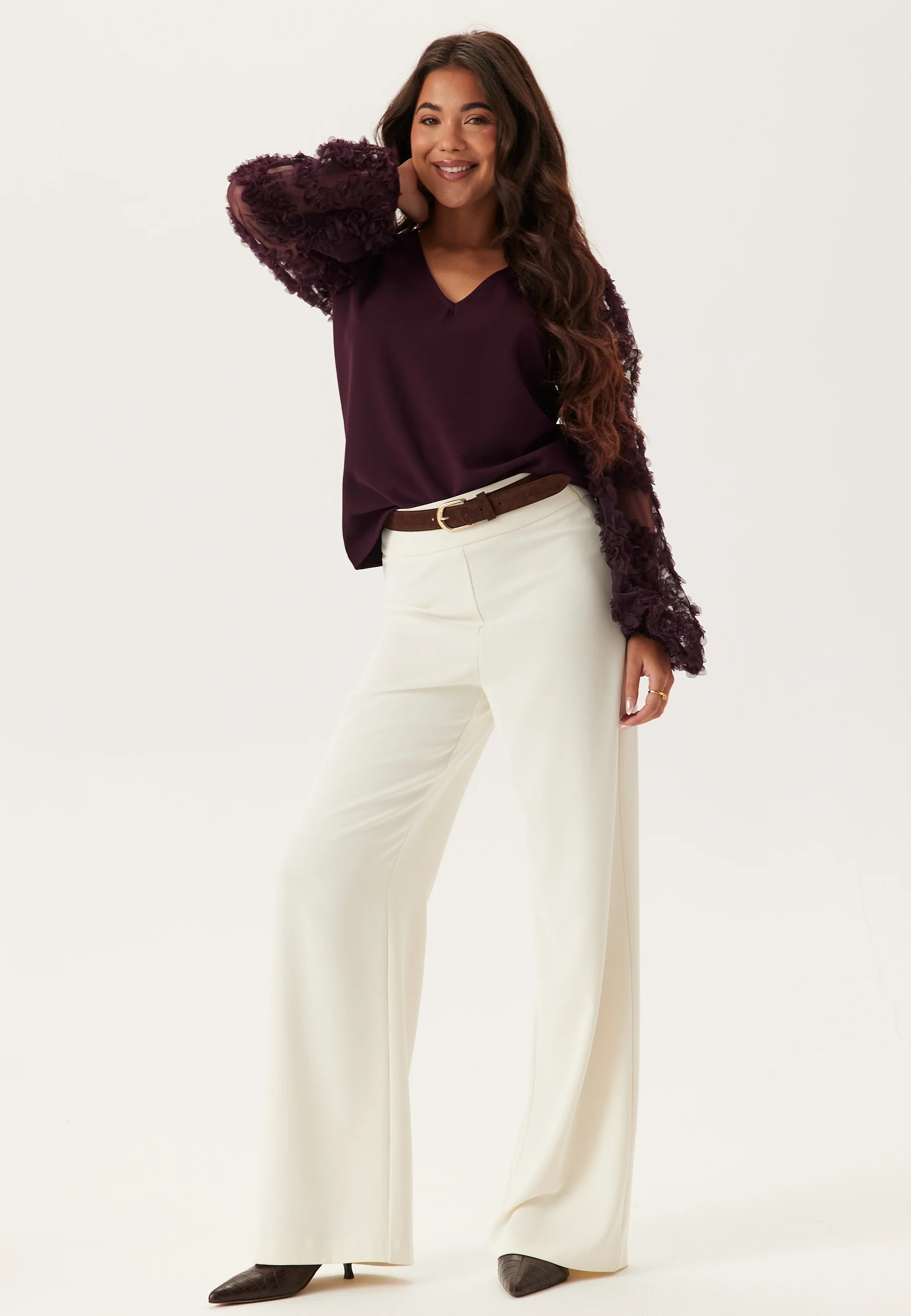 3D Floral Sleeve V-neck Top - Image 6