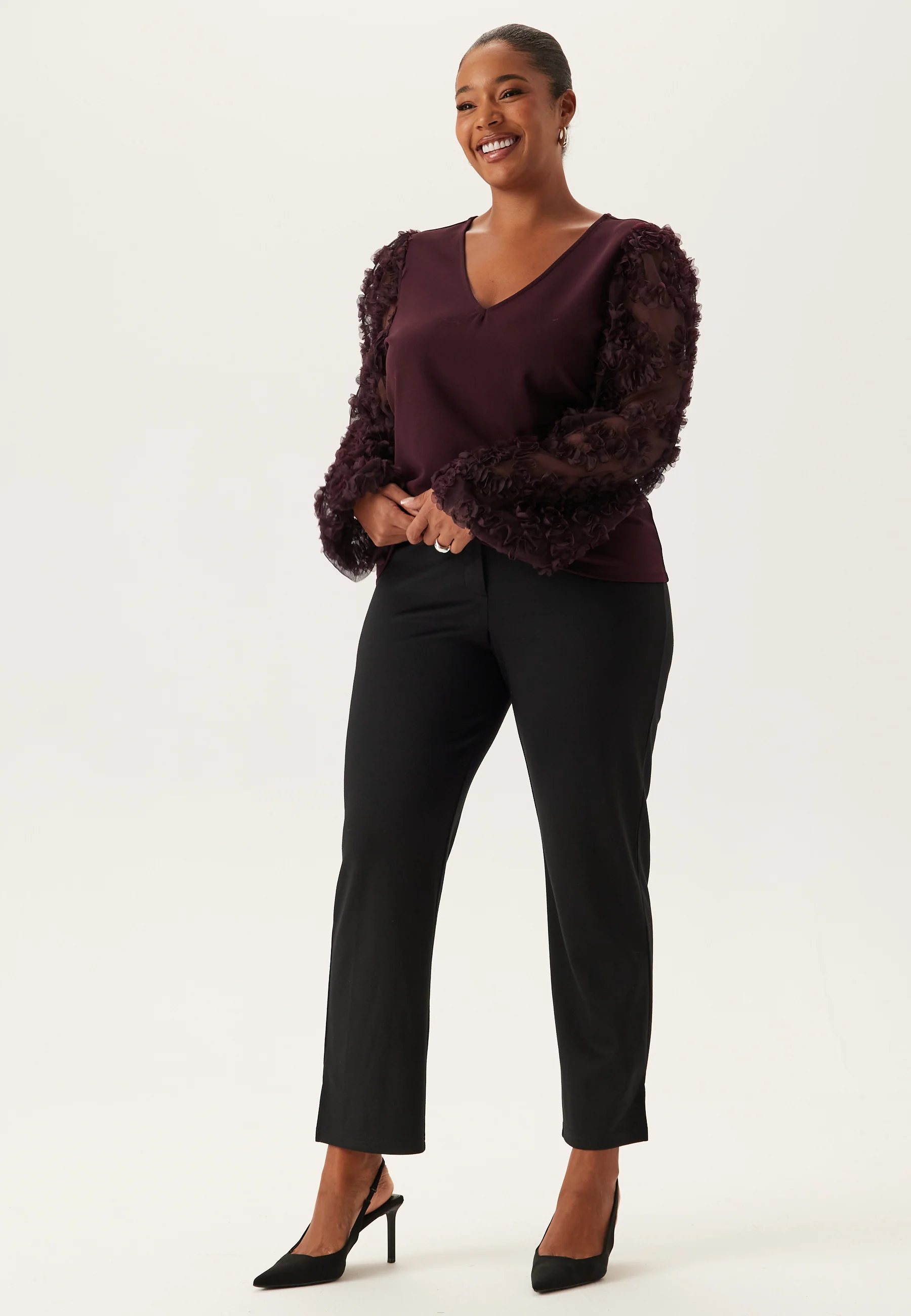 3D Floral Sleeve V-neck Top - Image 7