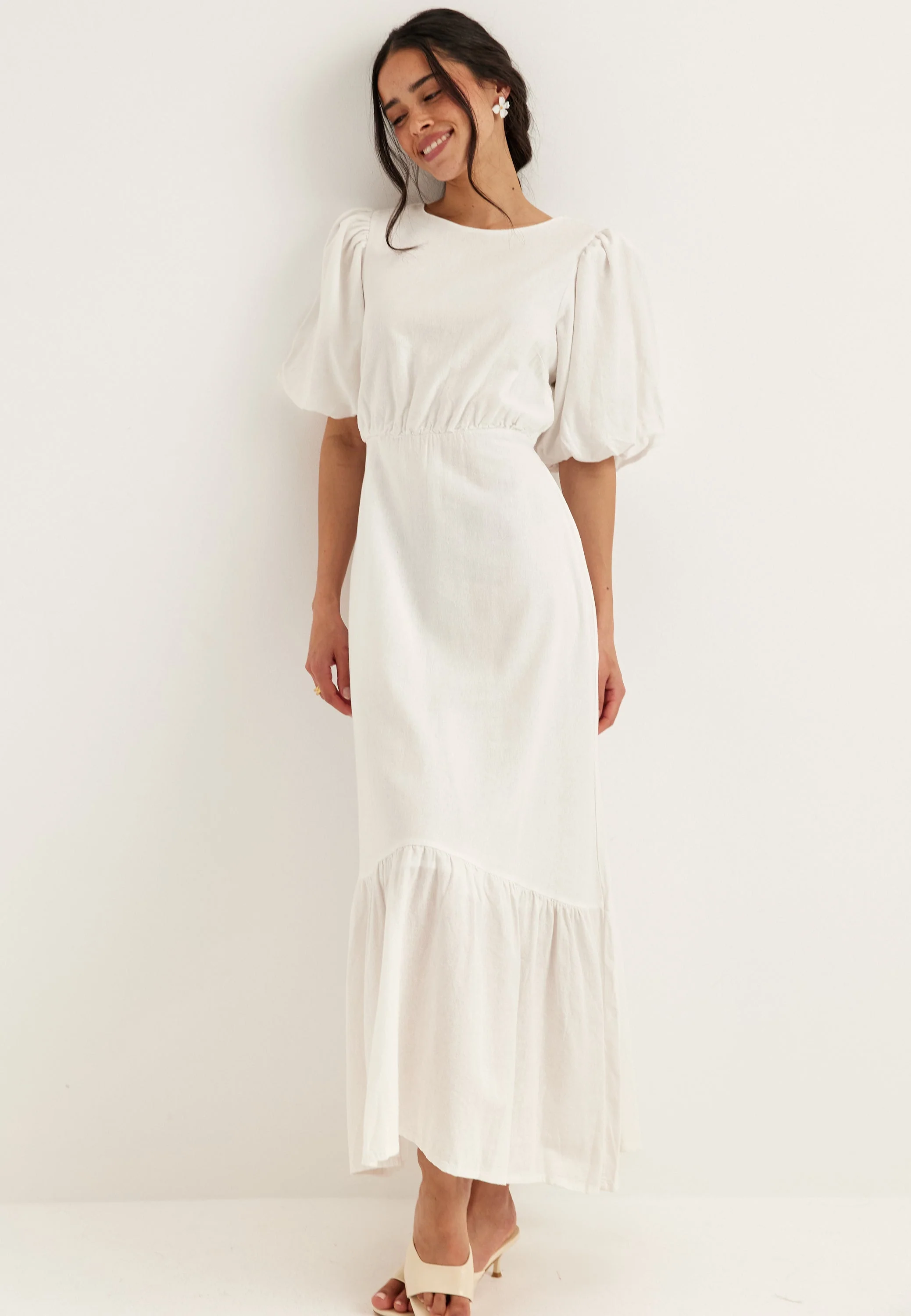 Balloon Sleeve Linen Maxi Dress - Image 3