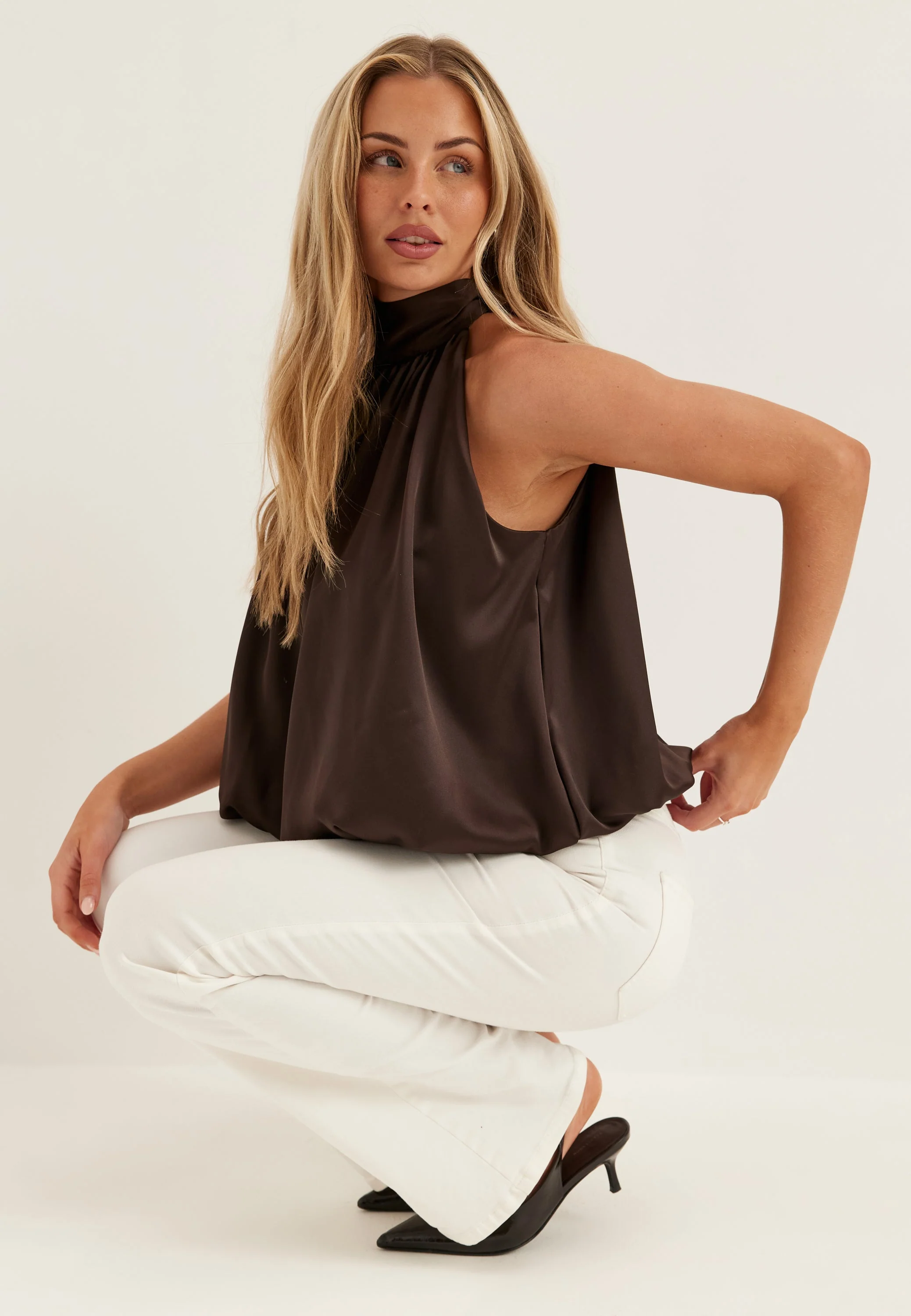 Bubble-Hem Halterneck Satin top - Image 3
