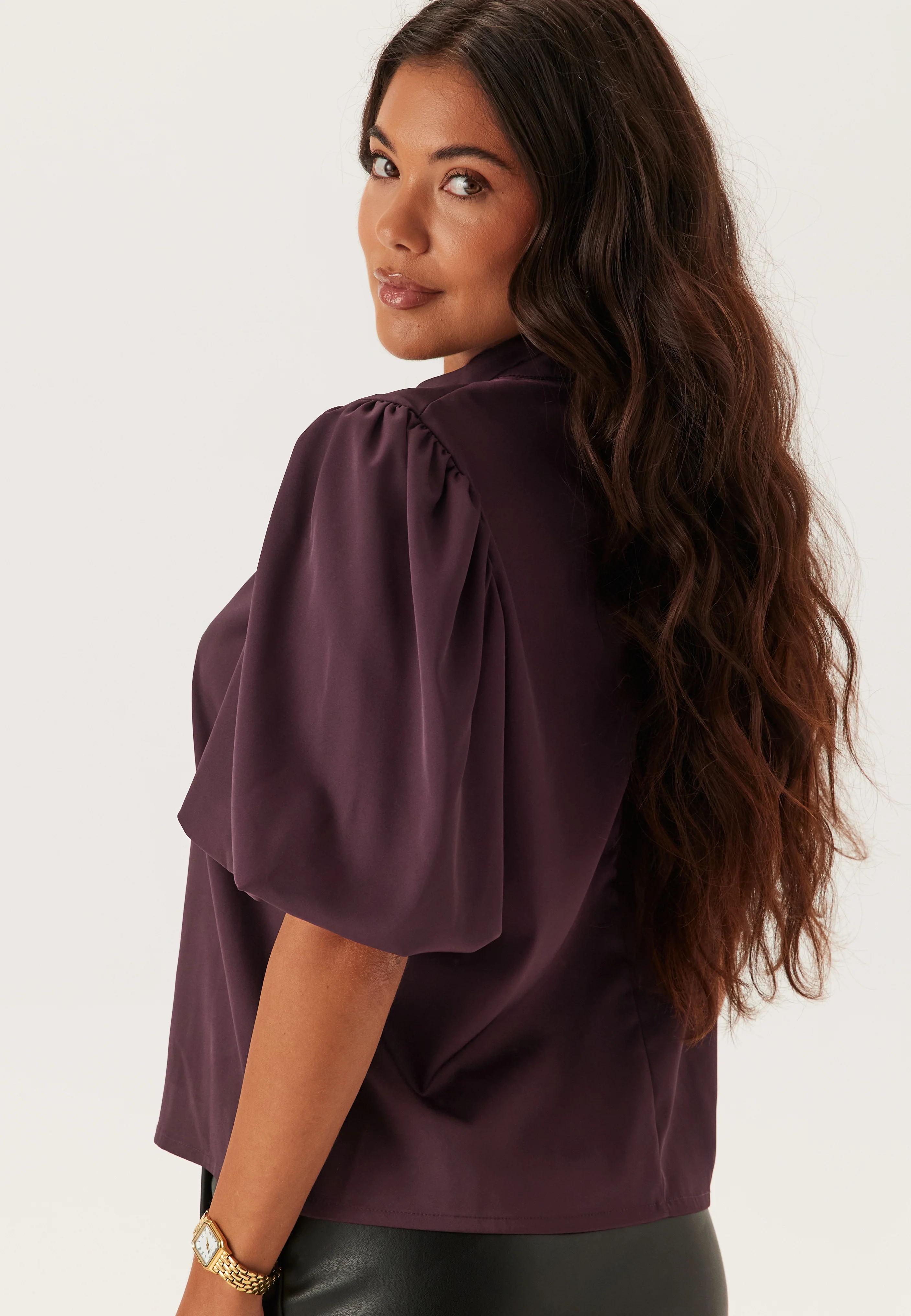 Chimney Collar Puff Sleeve Blouse - Image 3