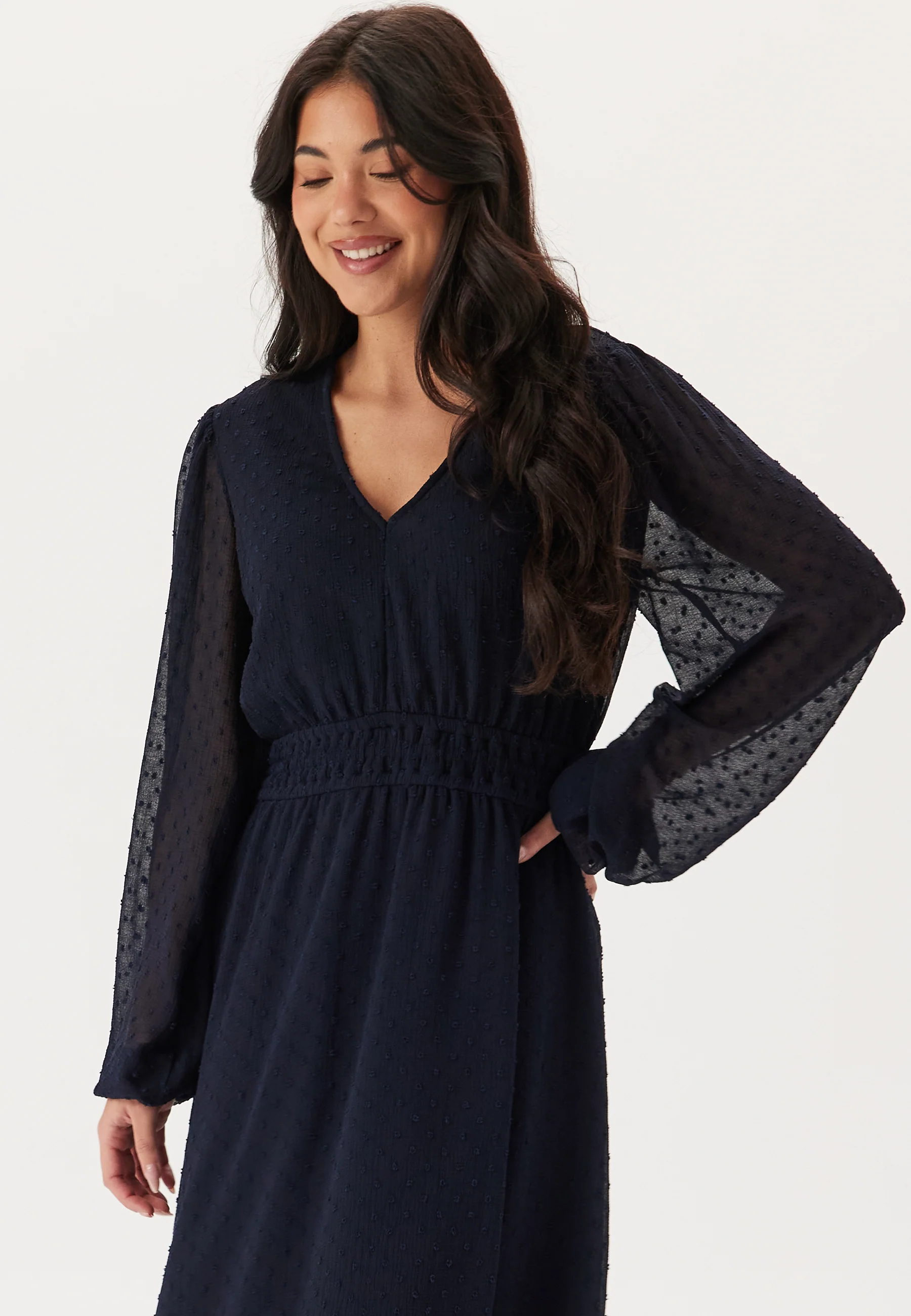 Dobby Dot Smock Midi Dress - Image 4