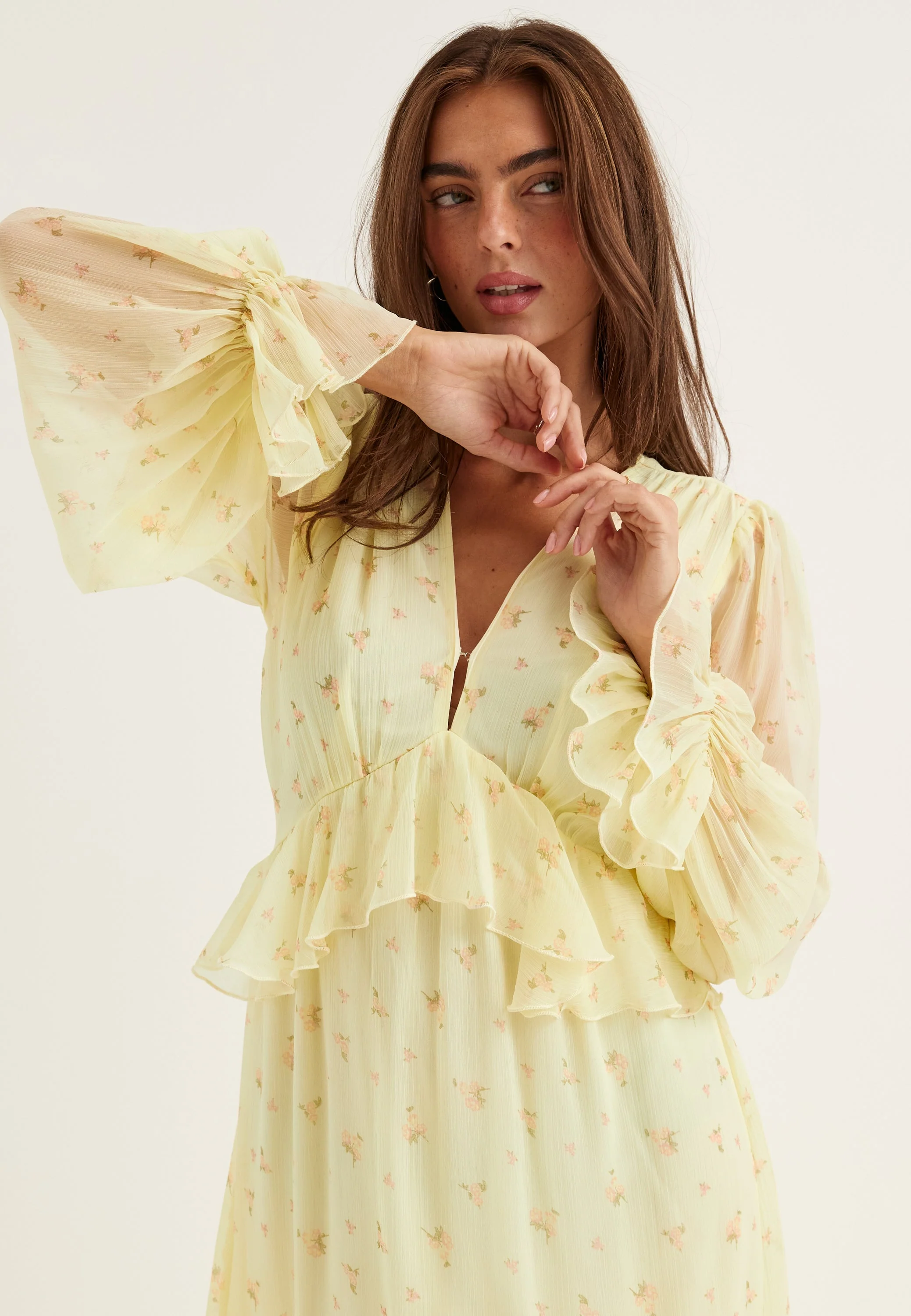Frill L/S Chiffon Midi Dress - Image 2