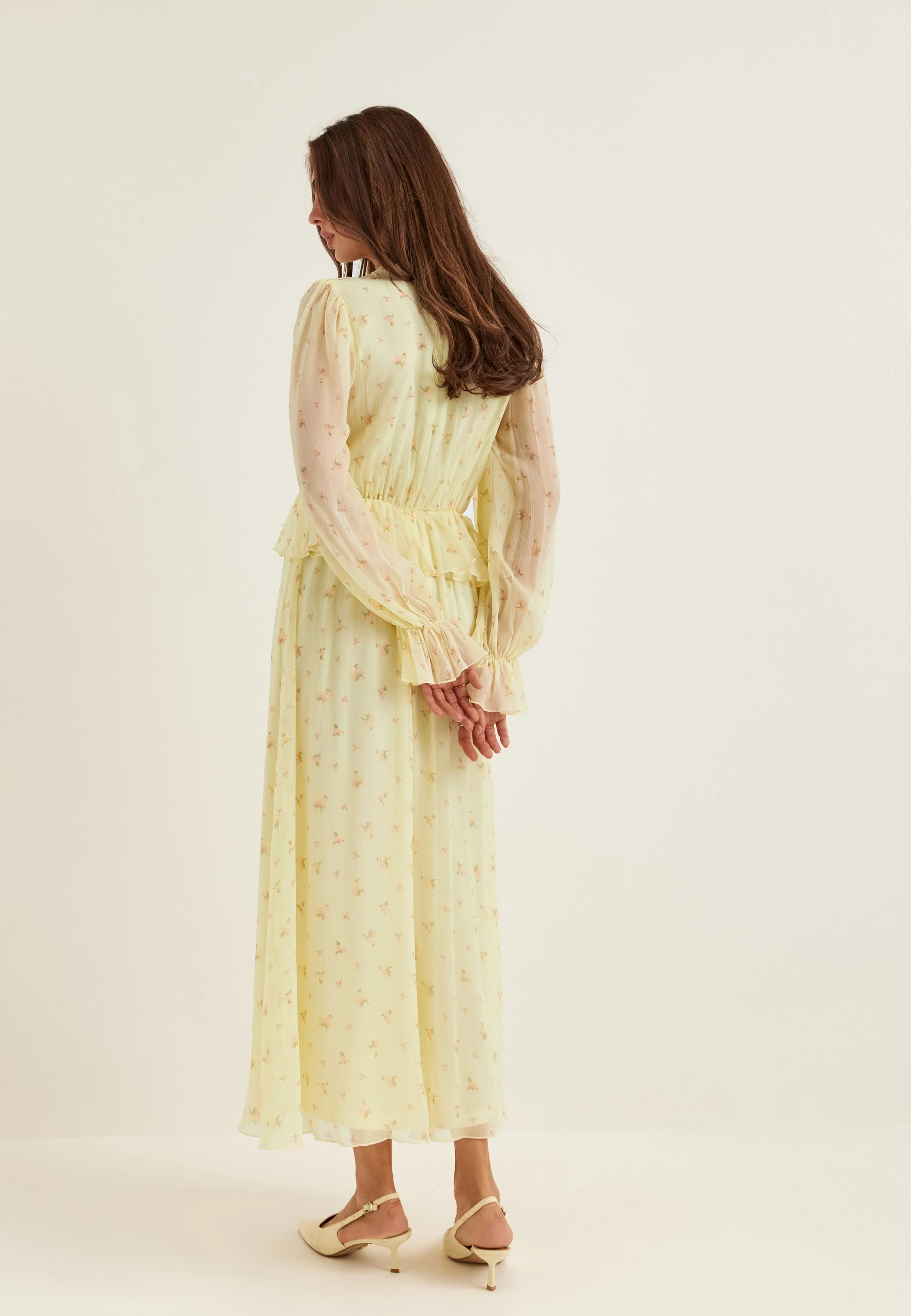 Frill L/S Chiffon Midi Dress - Image 4