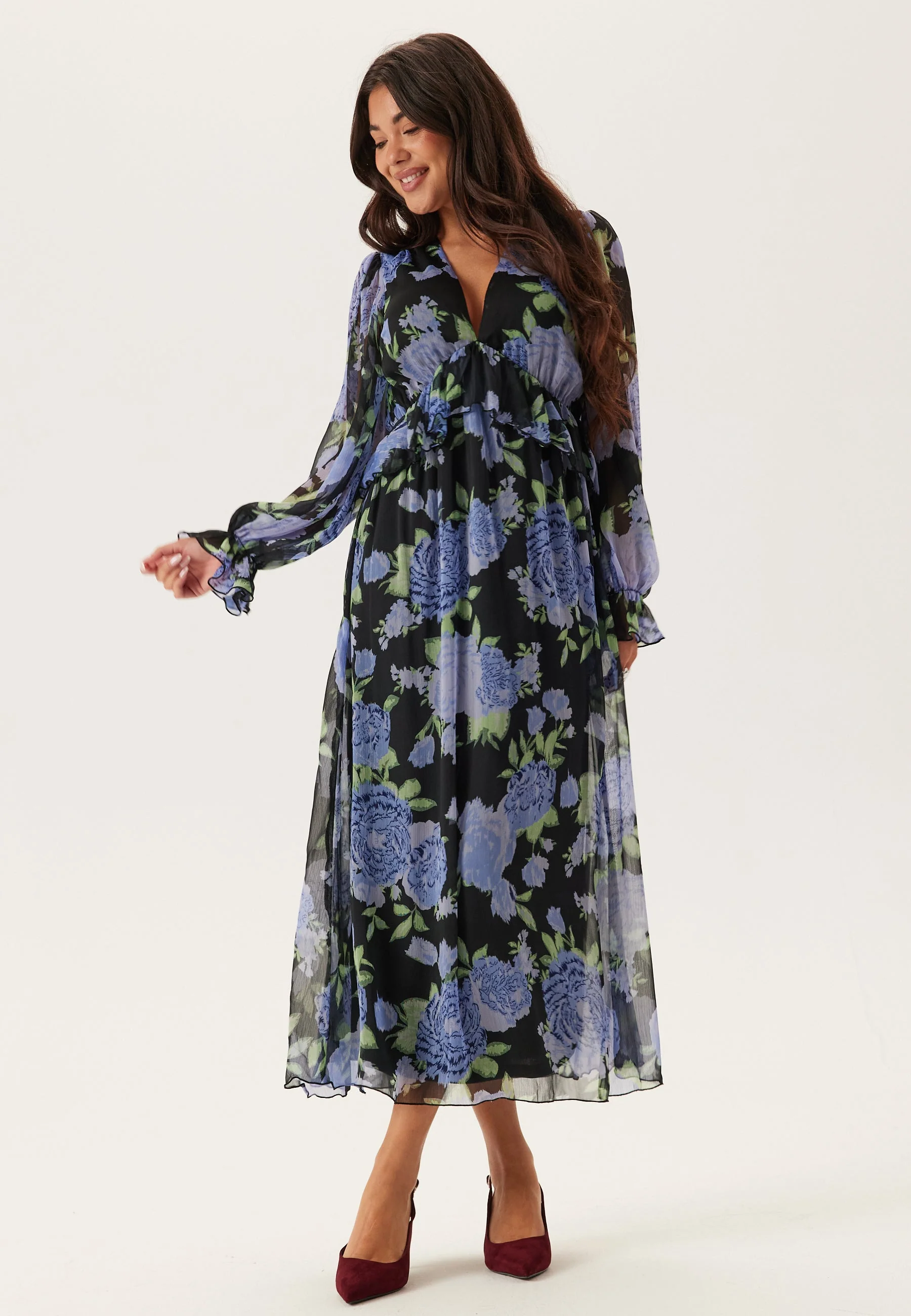 Frill L/S Chiffon Midi Dress - Image 2