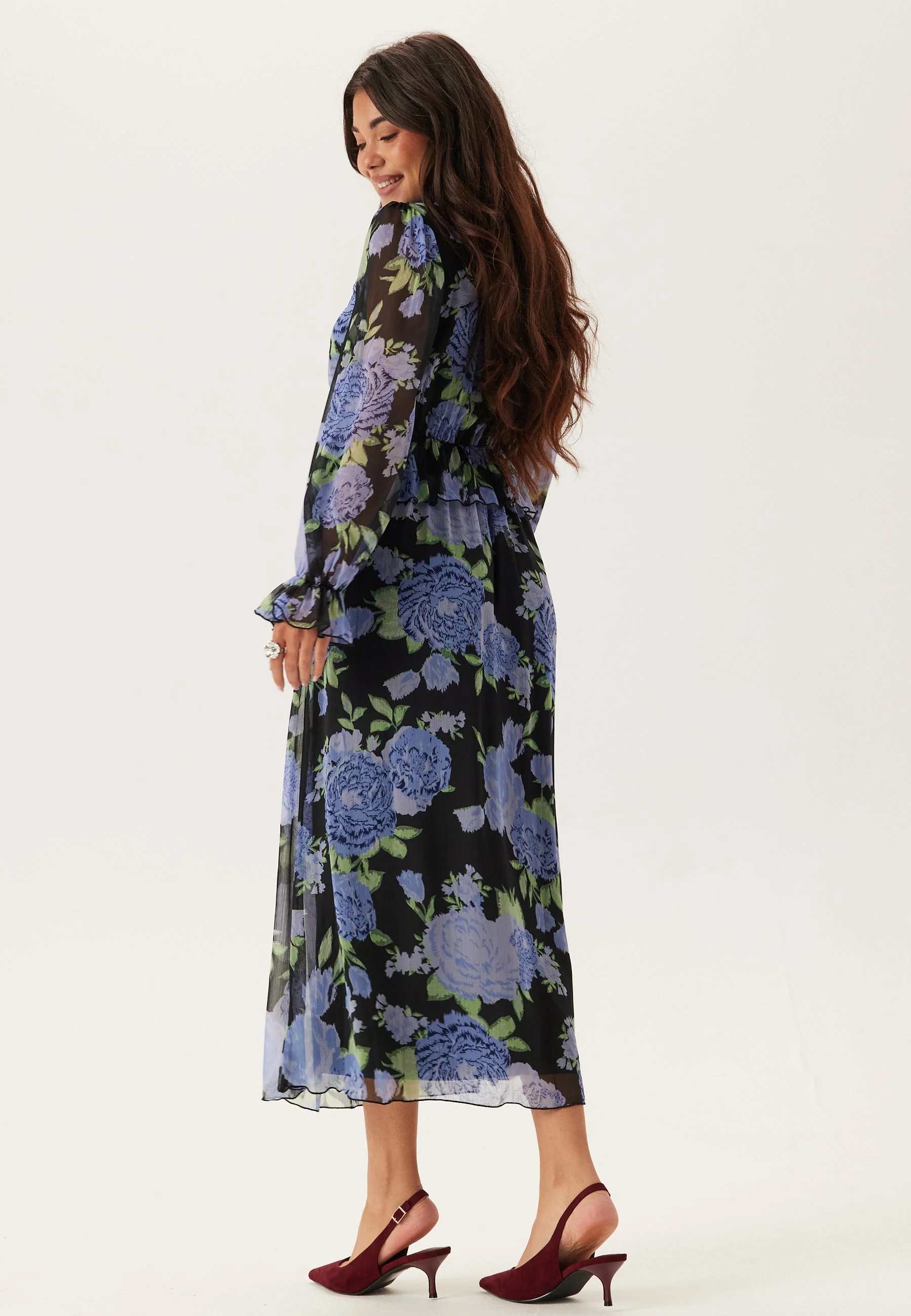 Frill L/S Chiffon Midi Dress - Image 3