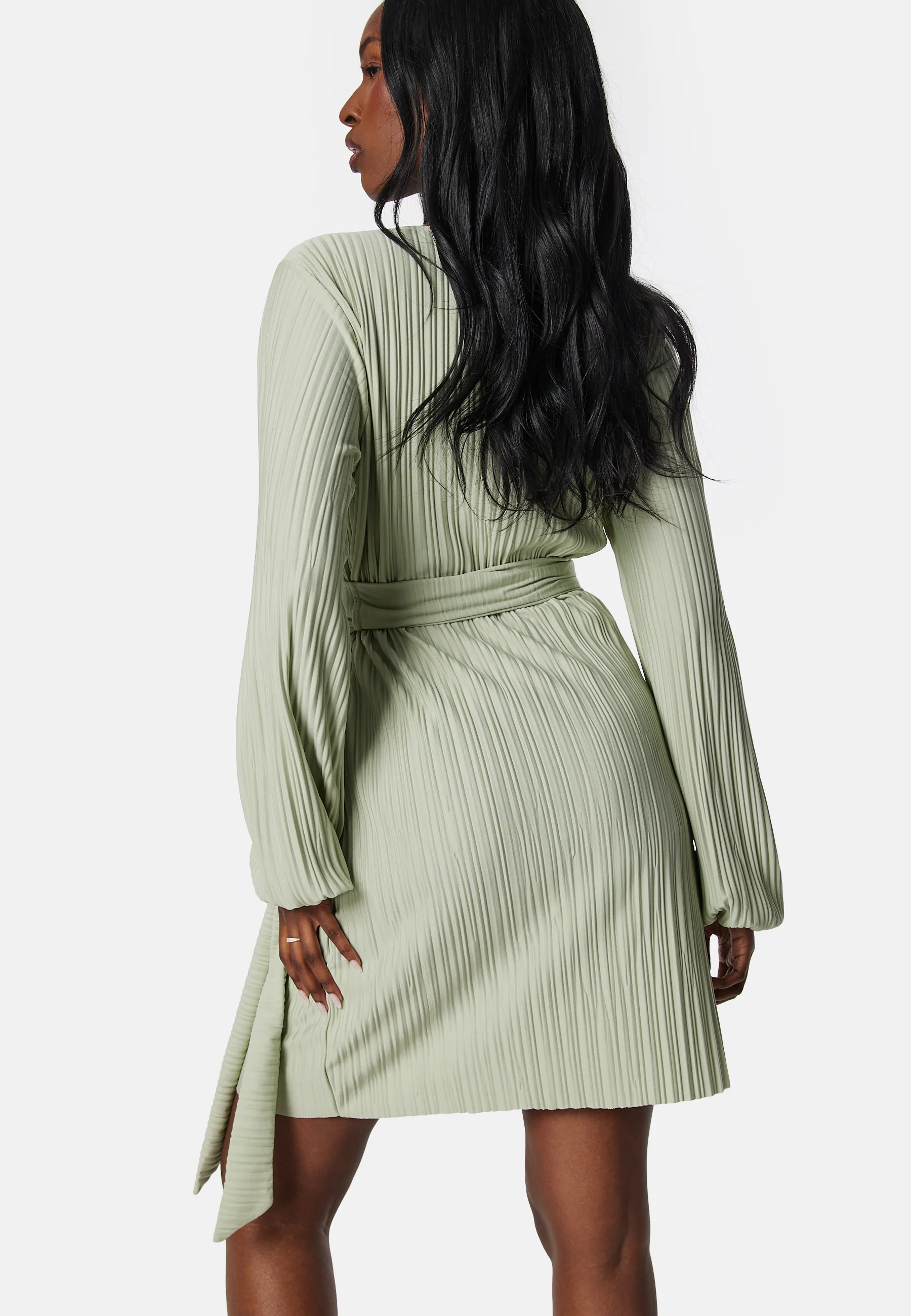 Pleated Wrap Short Dress - Image 2