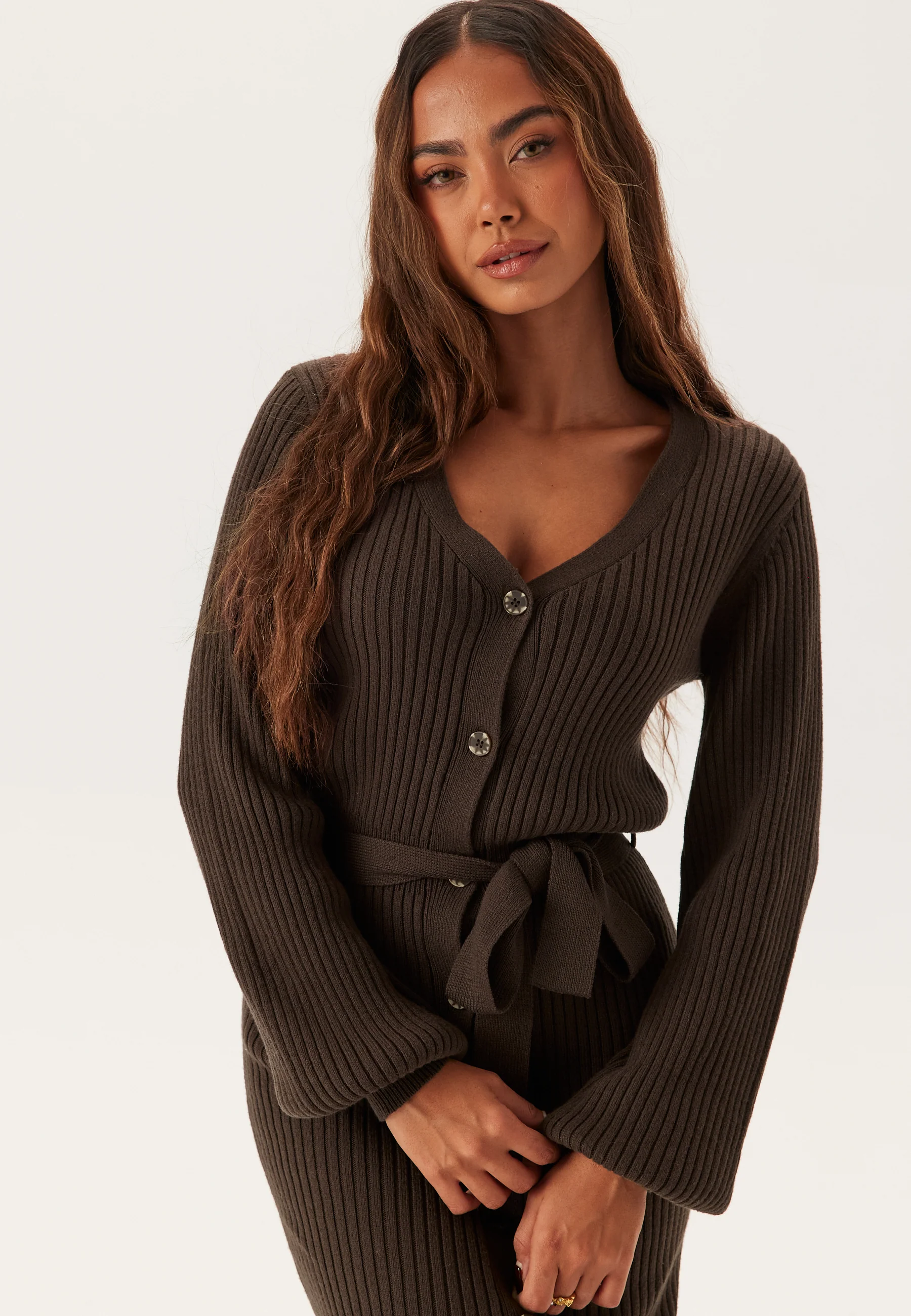Rib Knitted Cardigan Dress - Image 3