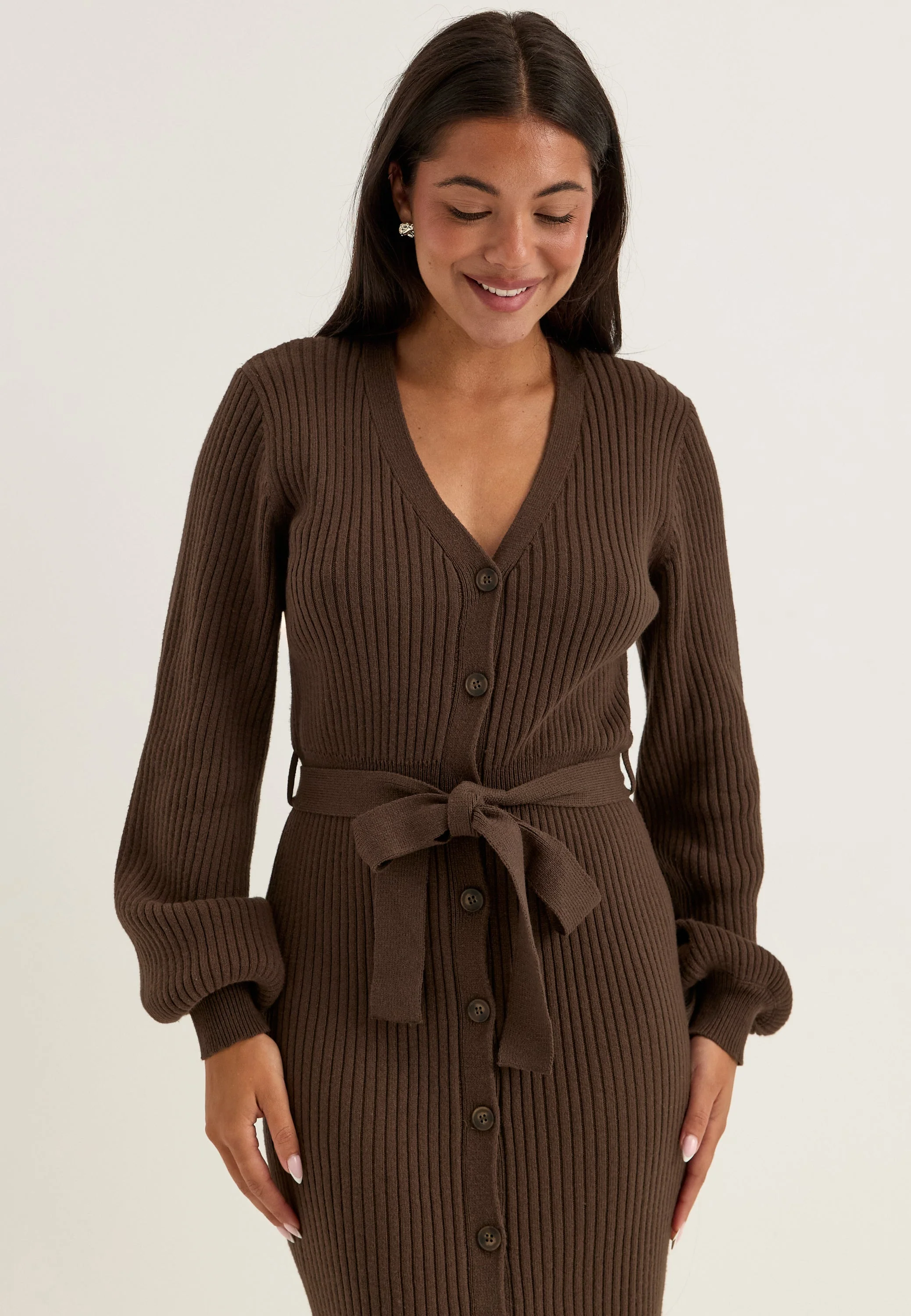 Rib Knitted Cardigan Dress - Image 9