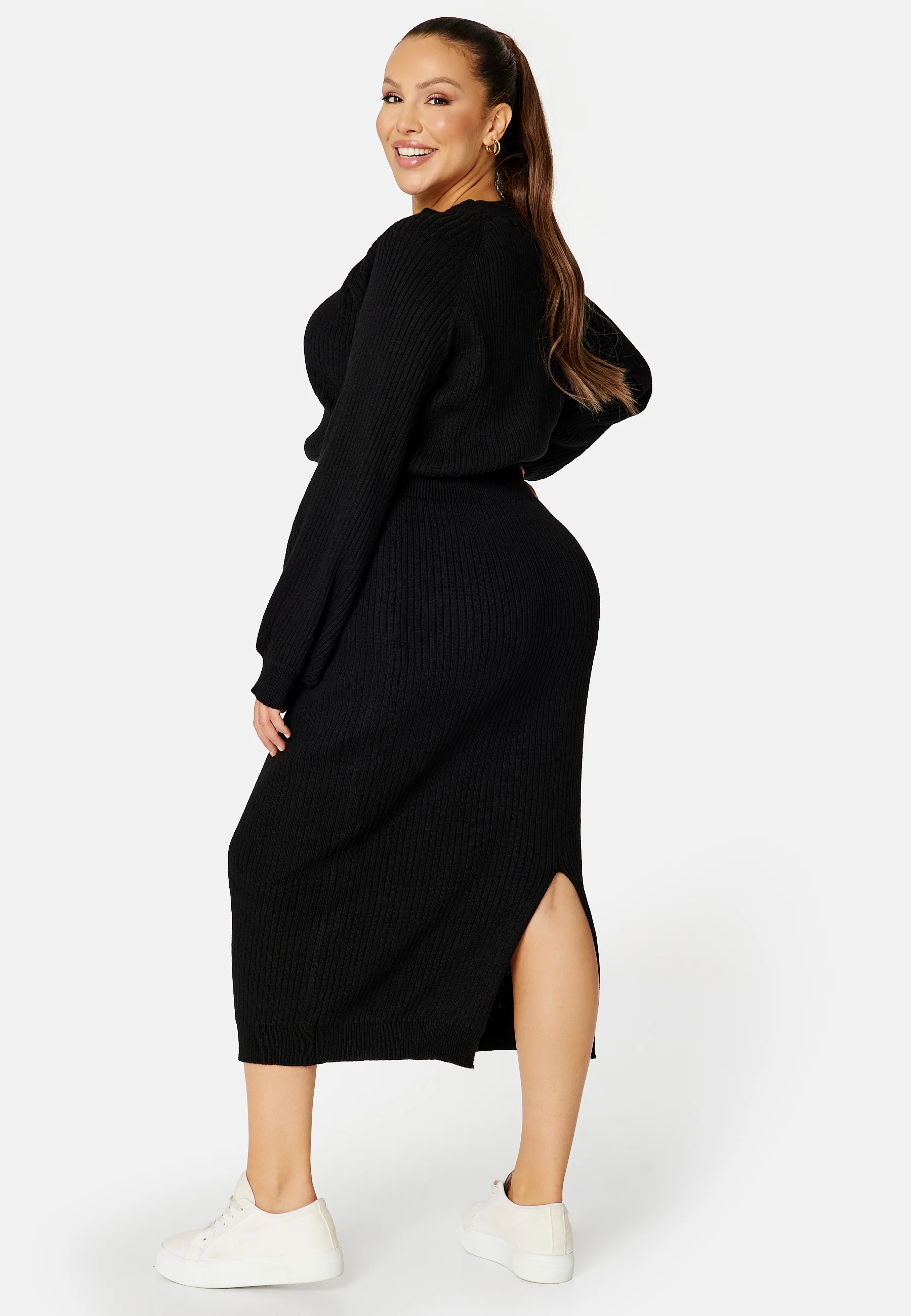 Round Neck Rib Knitted Midi Dress - Image 7