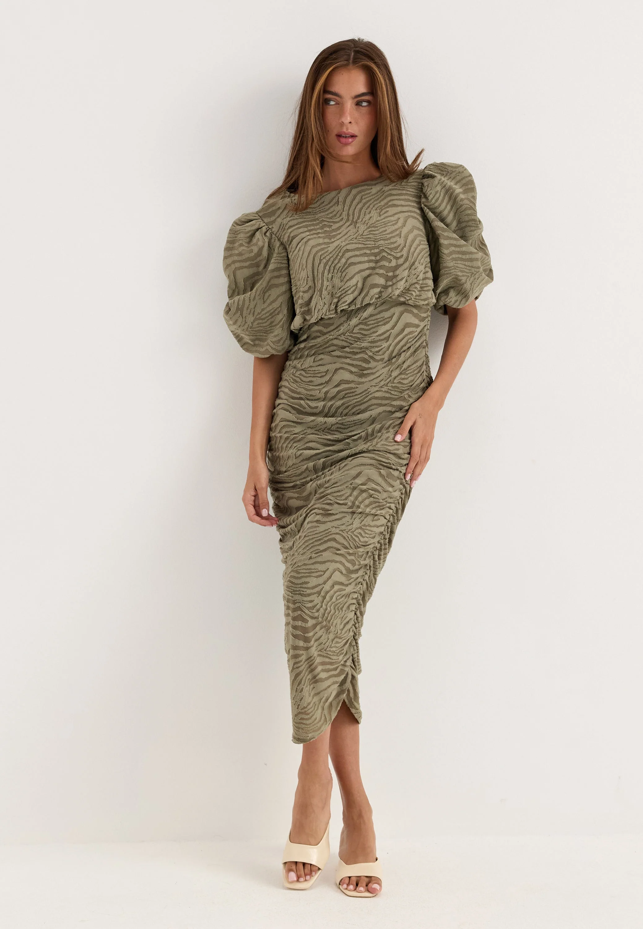 Ruched Puff Sleeve Dress - Image 2