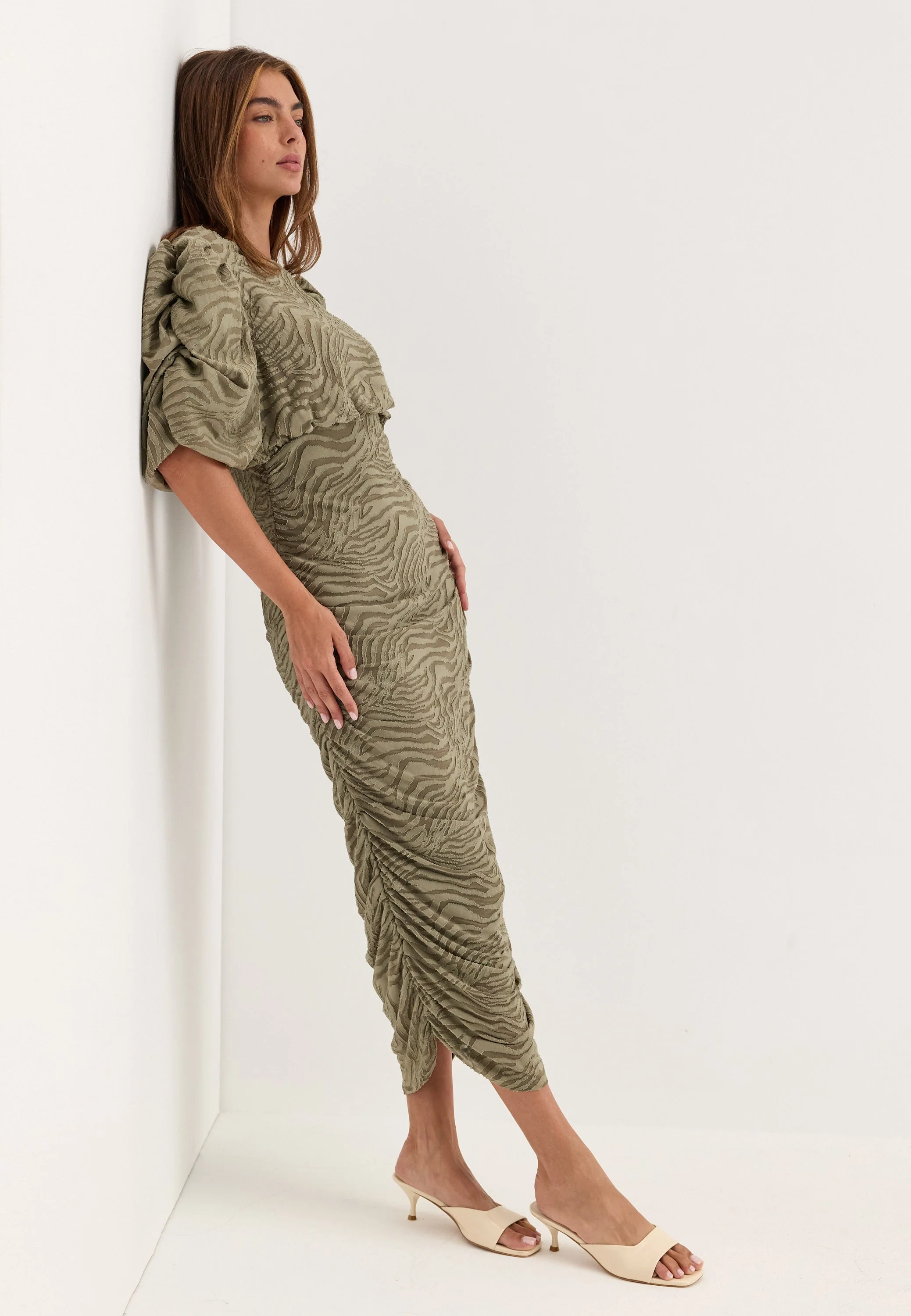 Ruched Puff Sleeve Dress - Image 6