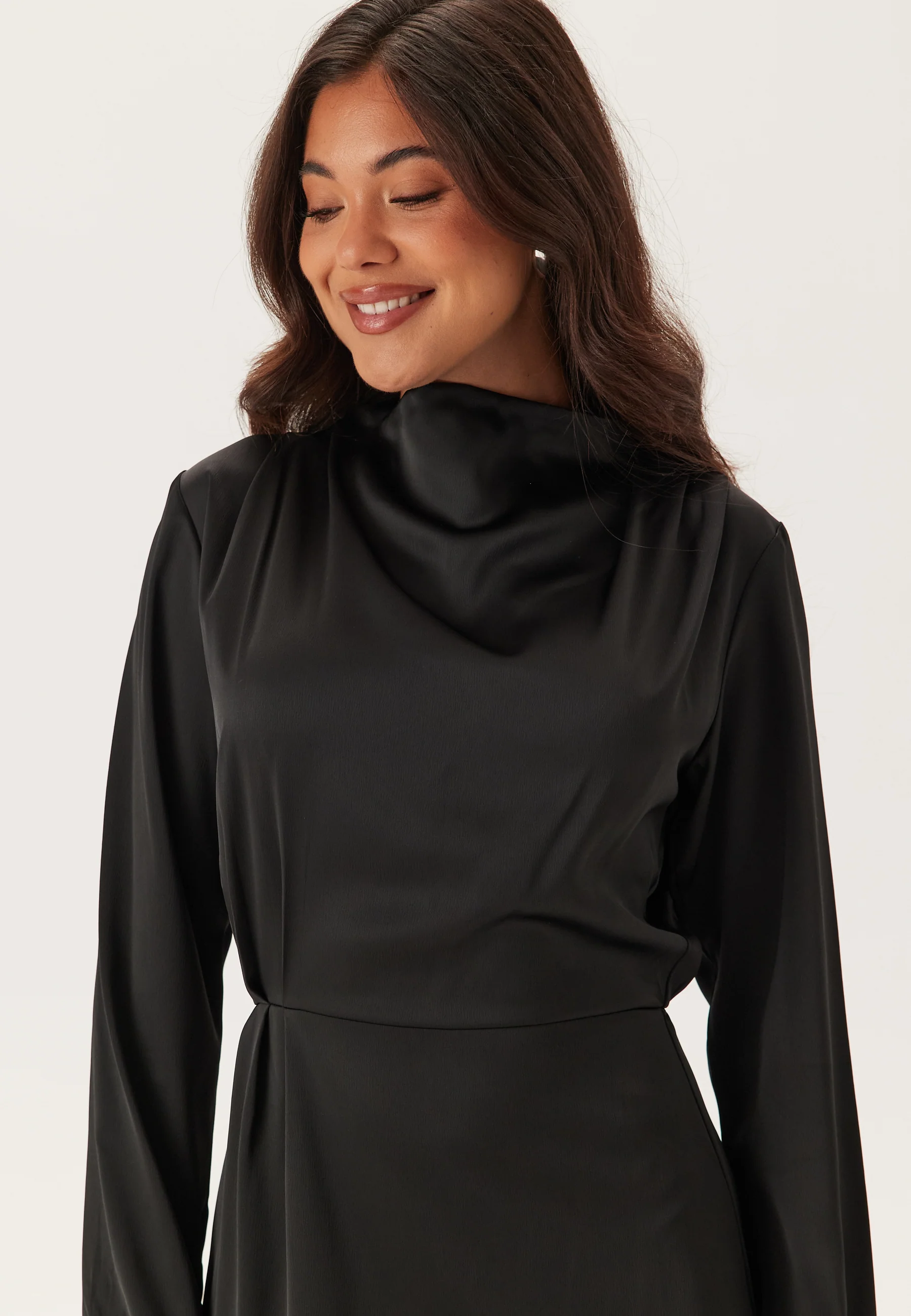 Satin High Collar Midi Dress - Image 3