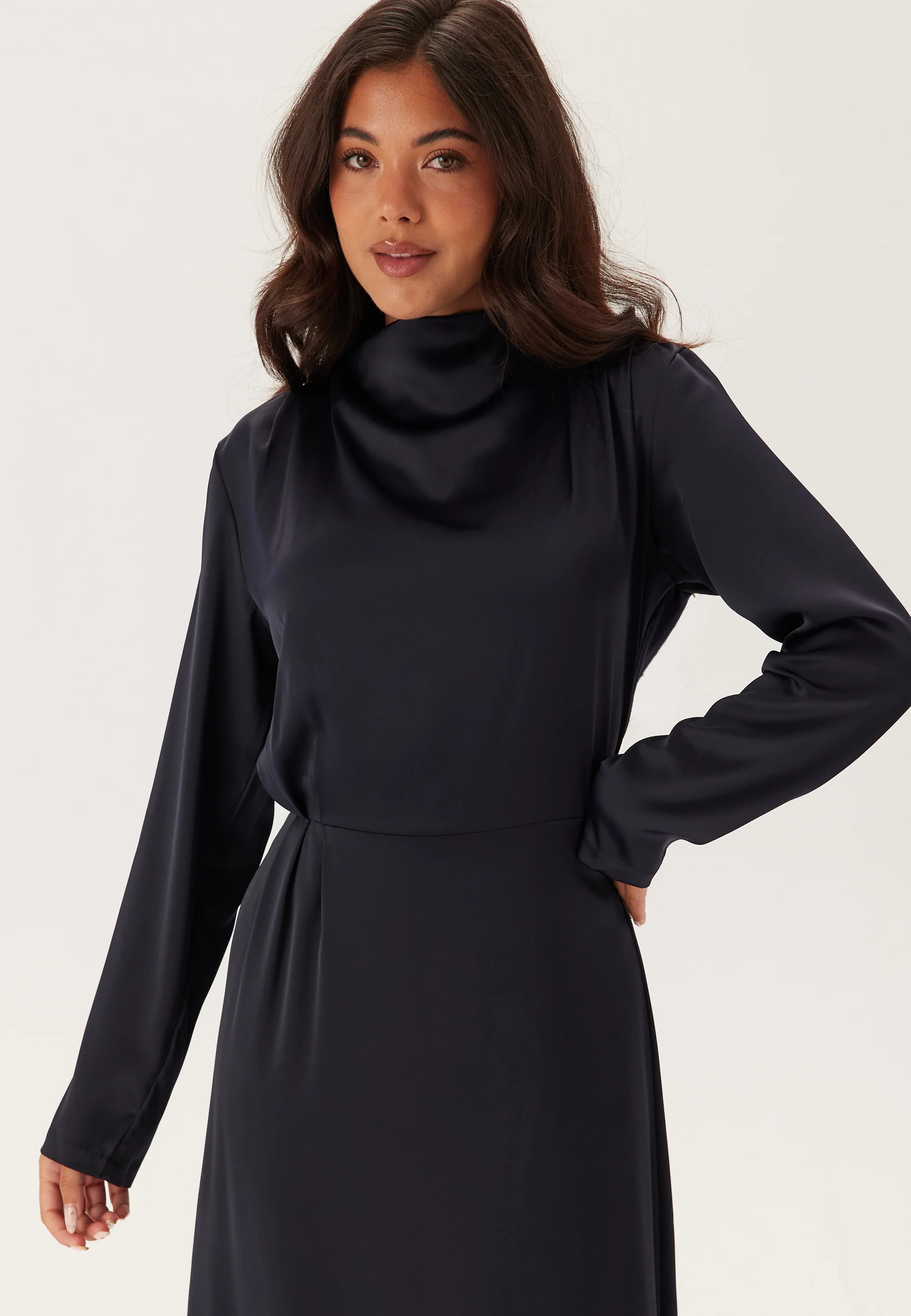 Satin High Collar Midi Dress - Image 4