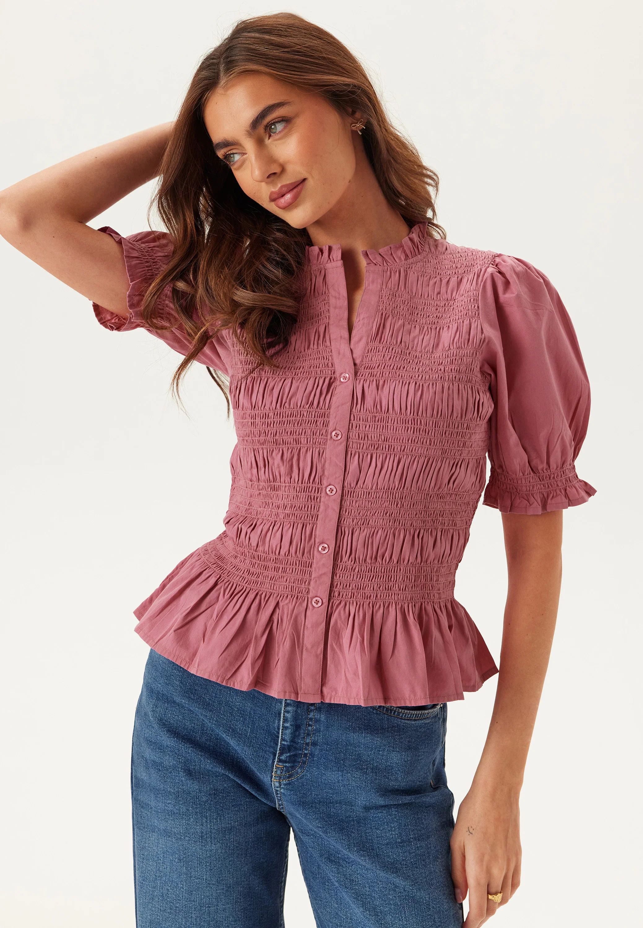 Short Sleeve Cotton Smock Blouse - Image 4