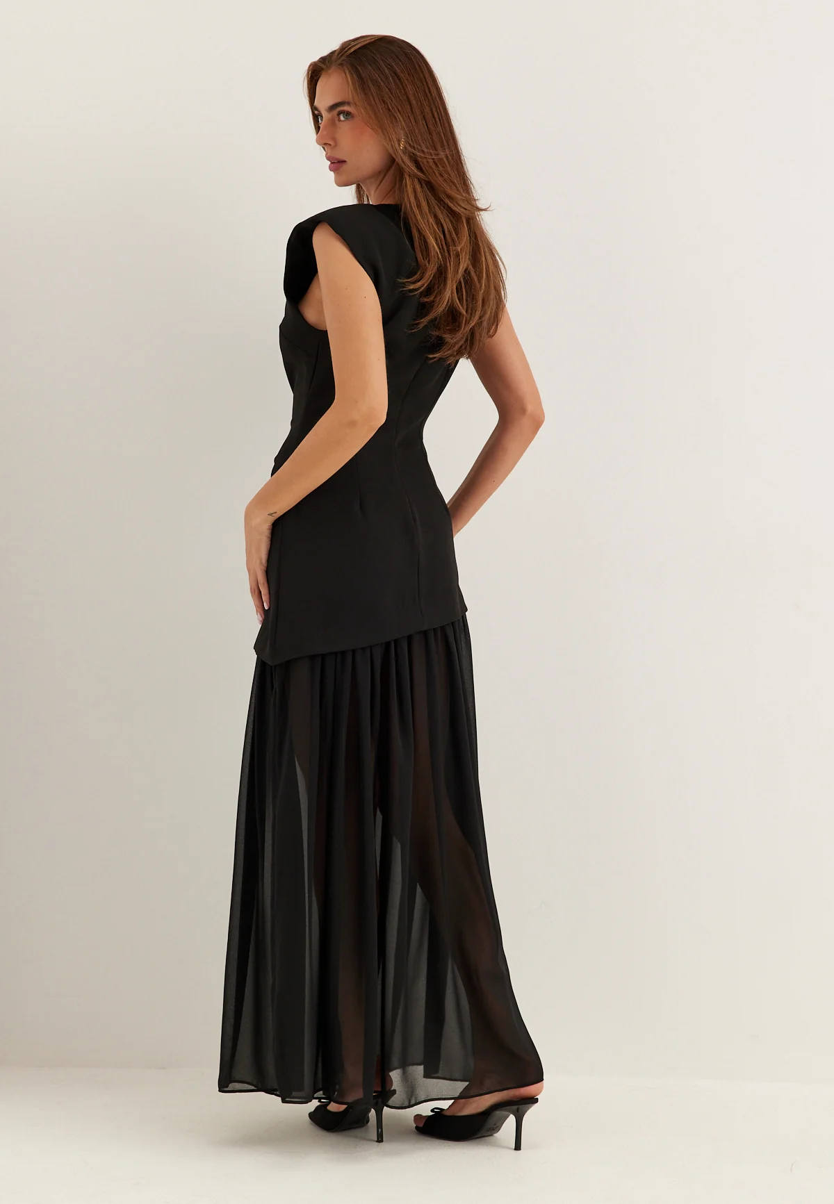 Sleeveless Mixed Fabric Maxi Dress - Image 4