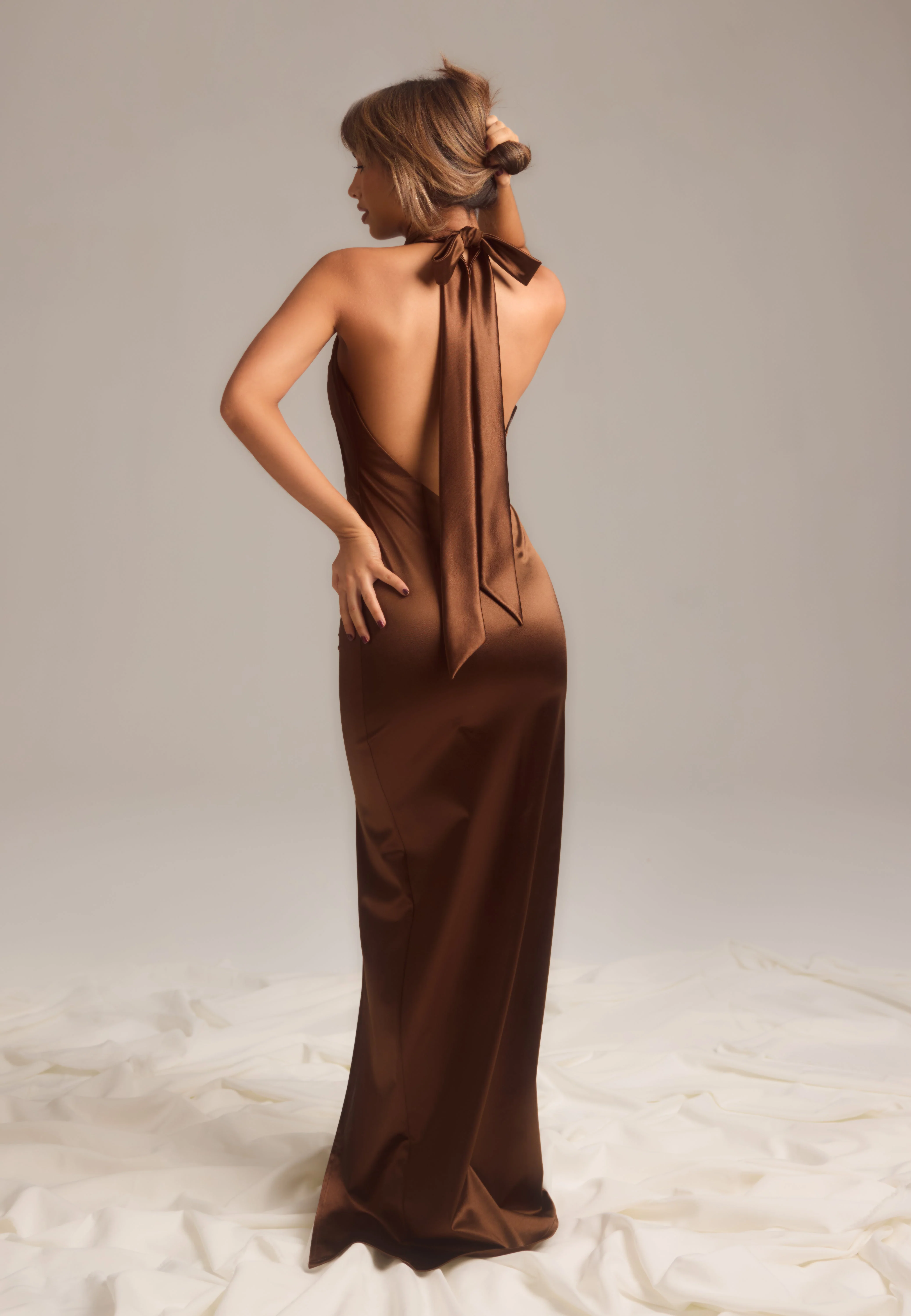 Stretch Satin Halterneck Gown - Image 5