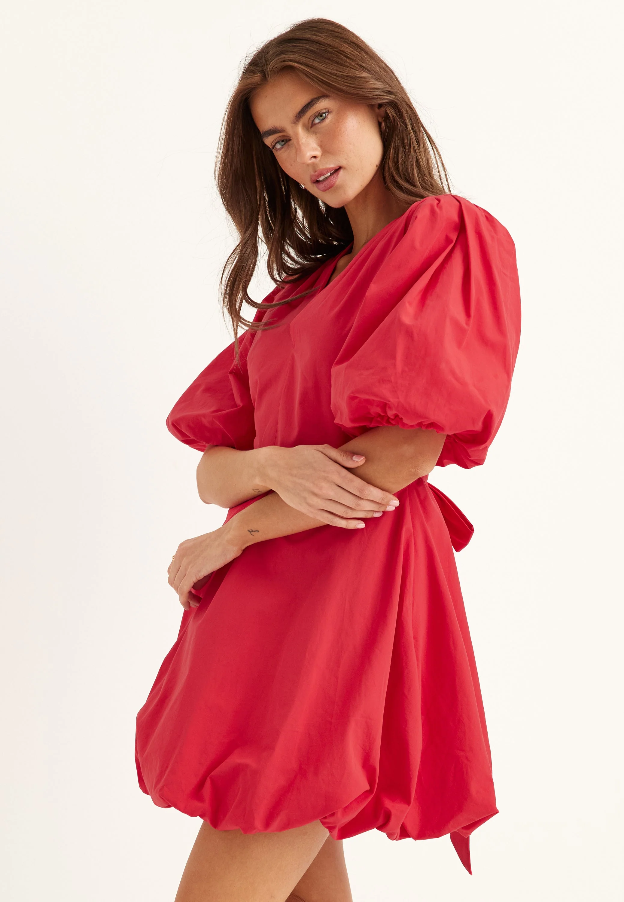 V-neck Bubble Hem Short Dress - Image 4