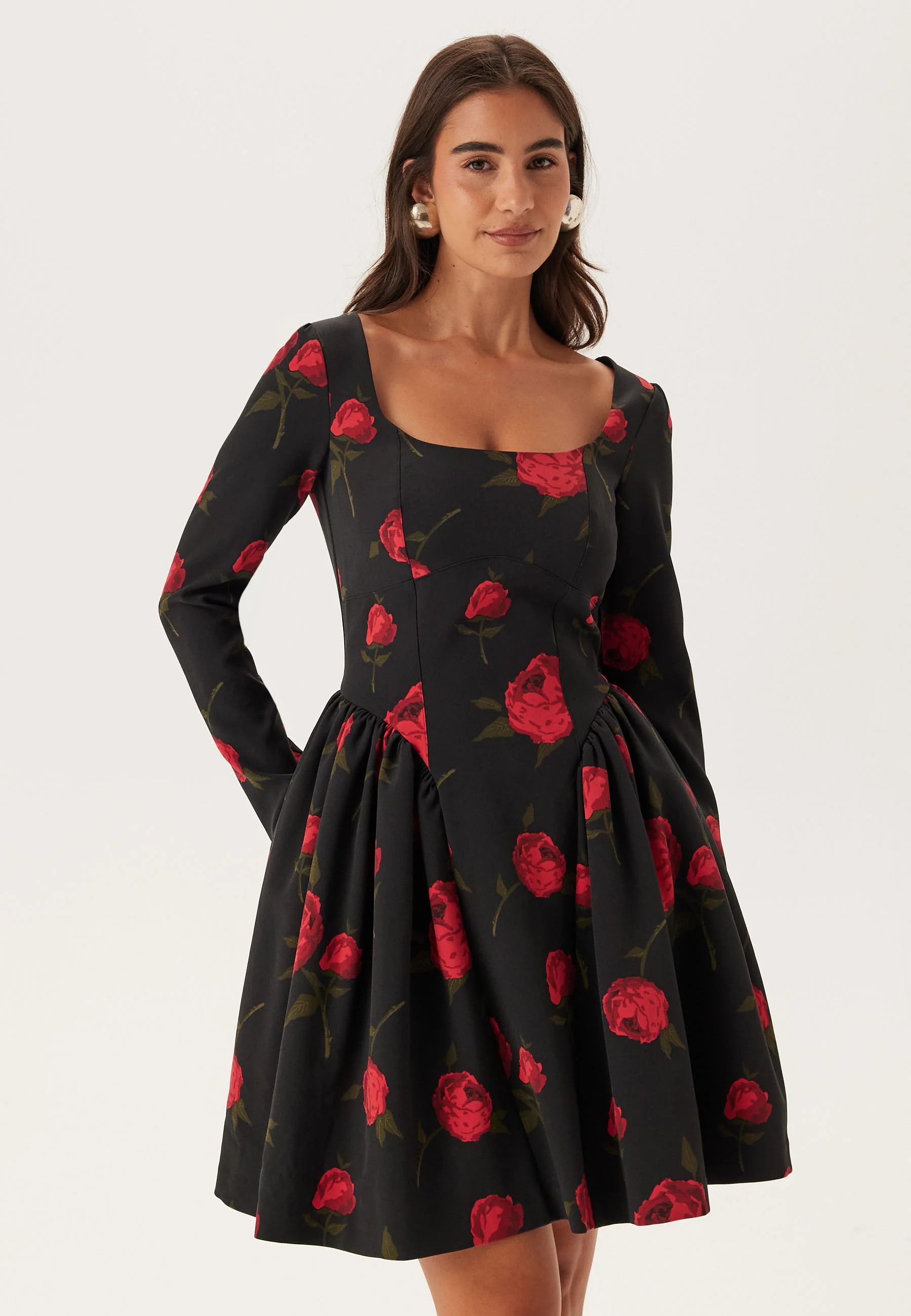 Volume Skirt Long Sleeve Mini Dress - Image 3