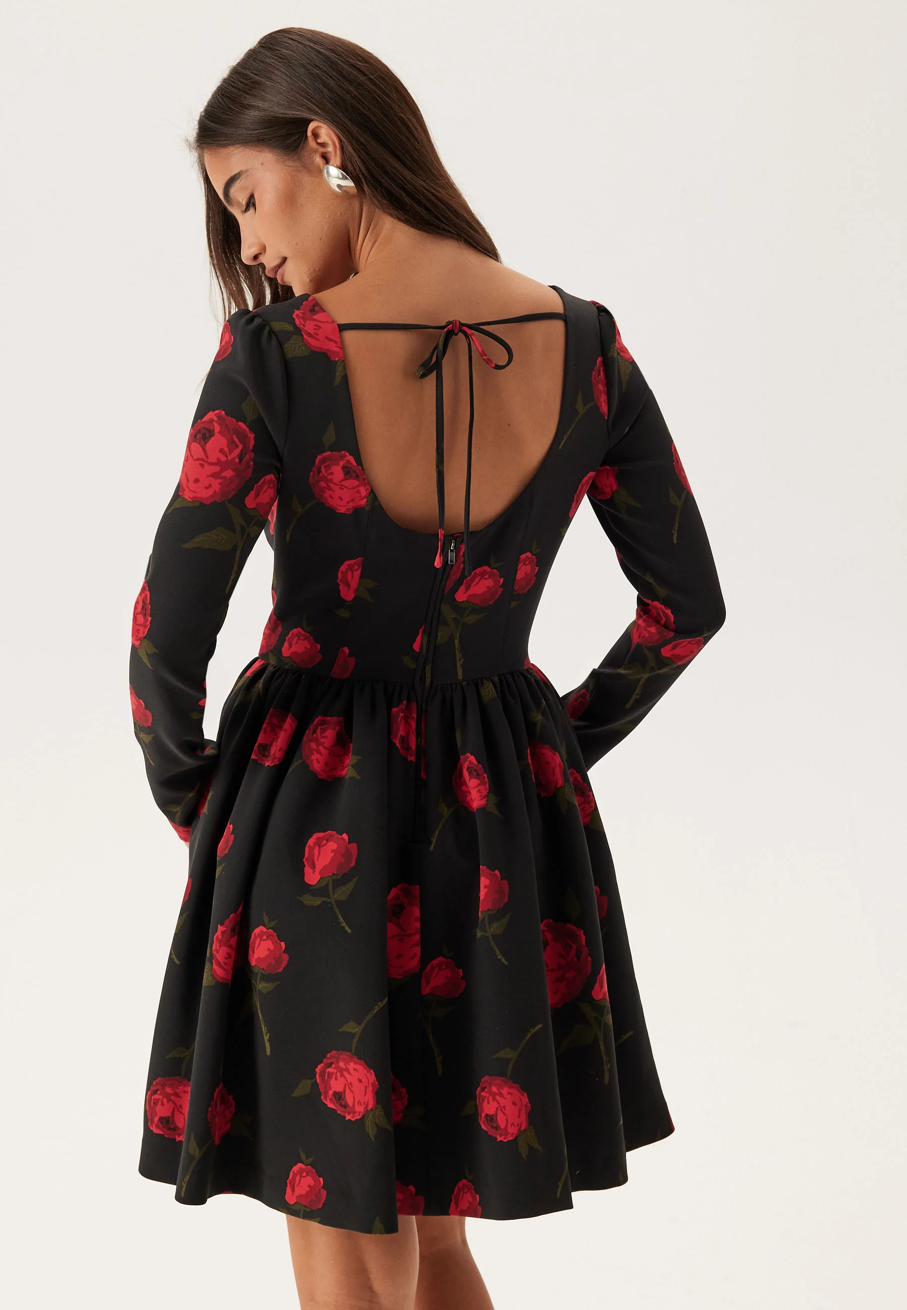 Volume Skirt Long Sleeve Mini Dress - Image 4