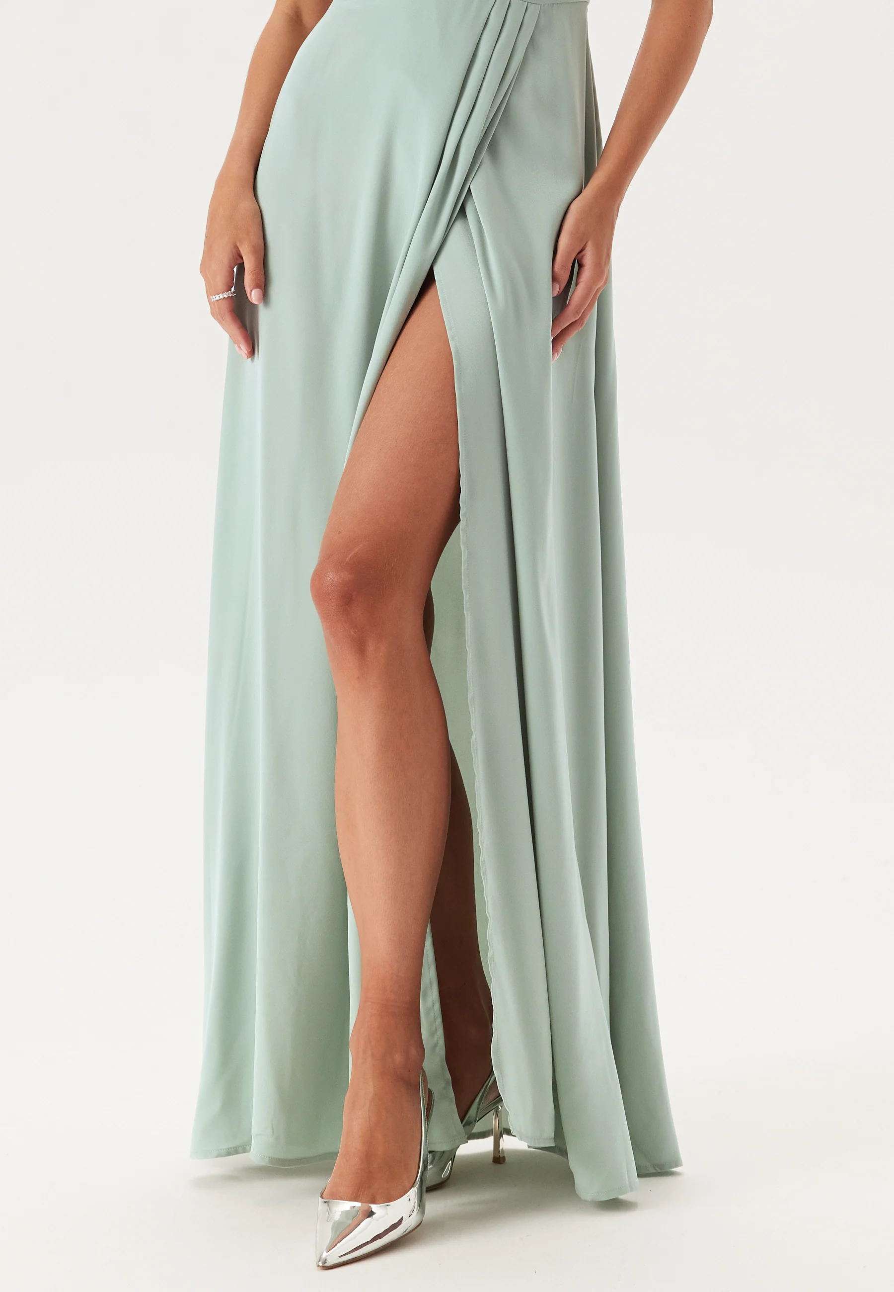 Waterfall Slit Satin Gown - Image 4